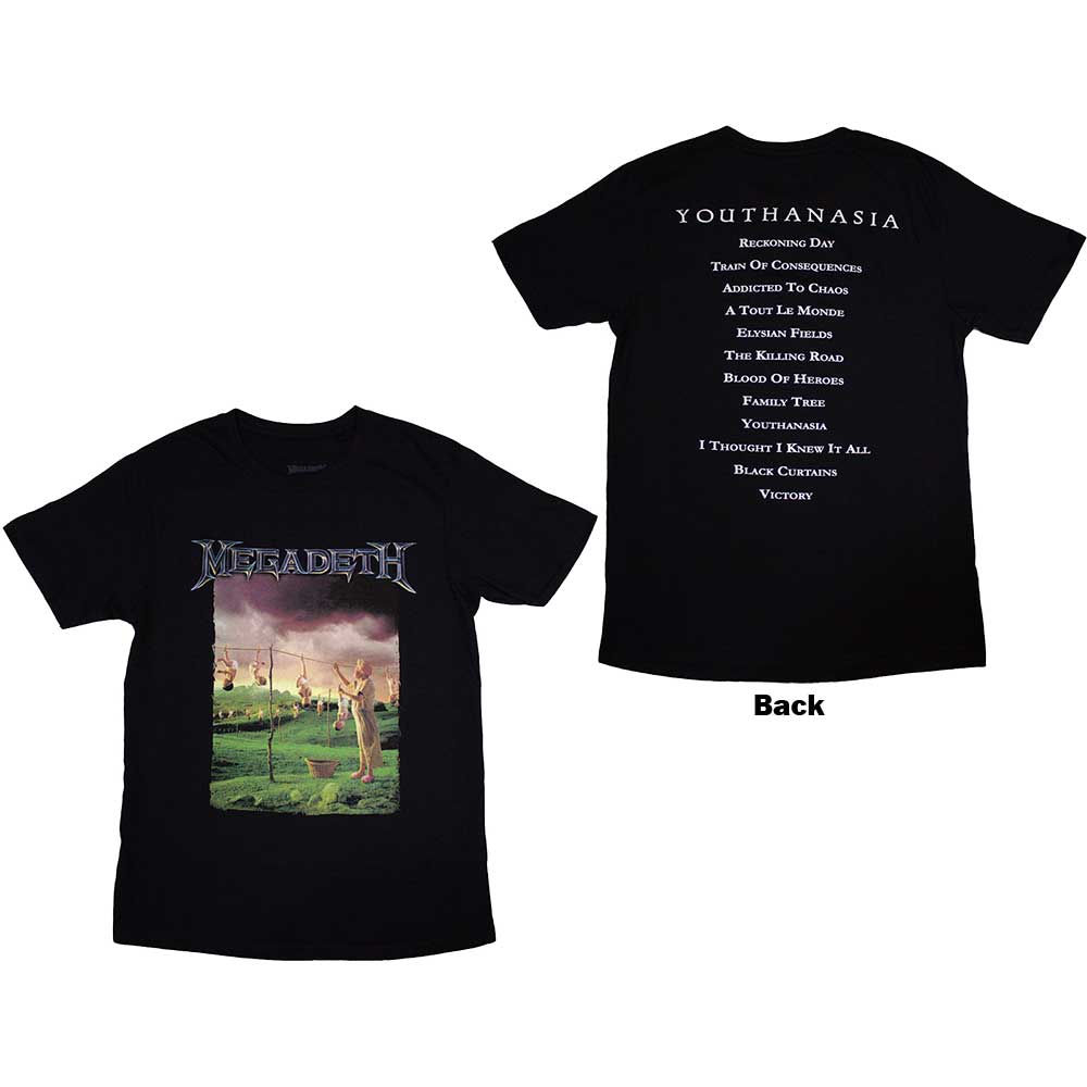 Megadeth Unisex T-Shirt Youthanasia Tracklist (Back Print) Black (XXL)