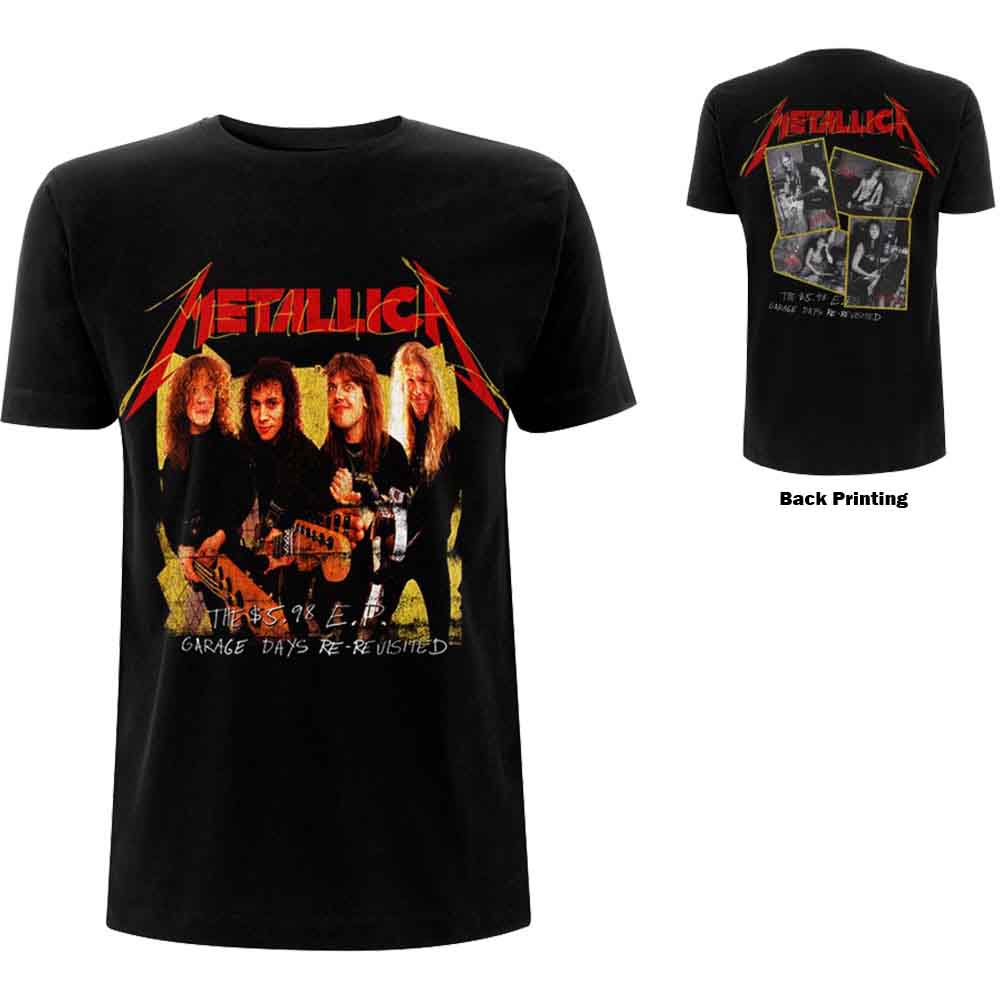 Metallica Unisex T-Shirt Garage Photo Yellow (Back Print) Black (XL)