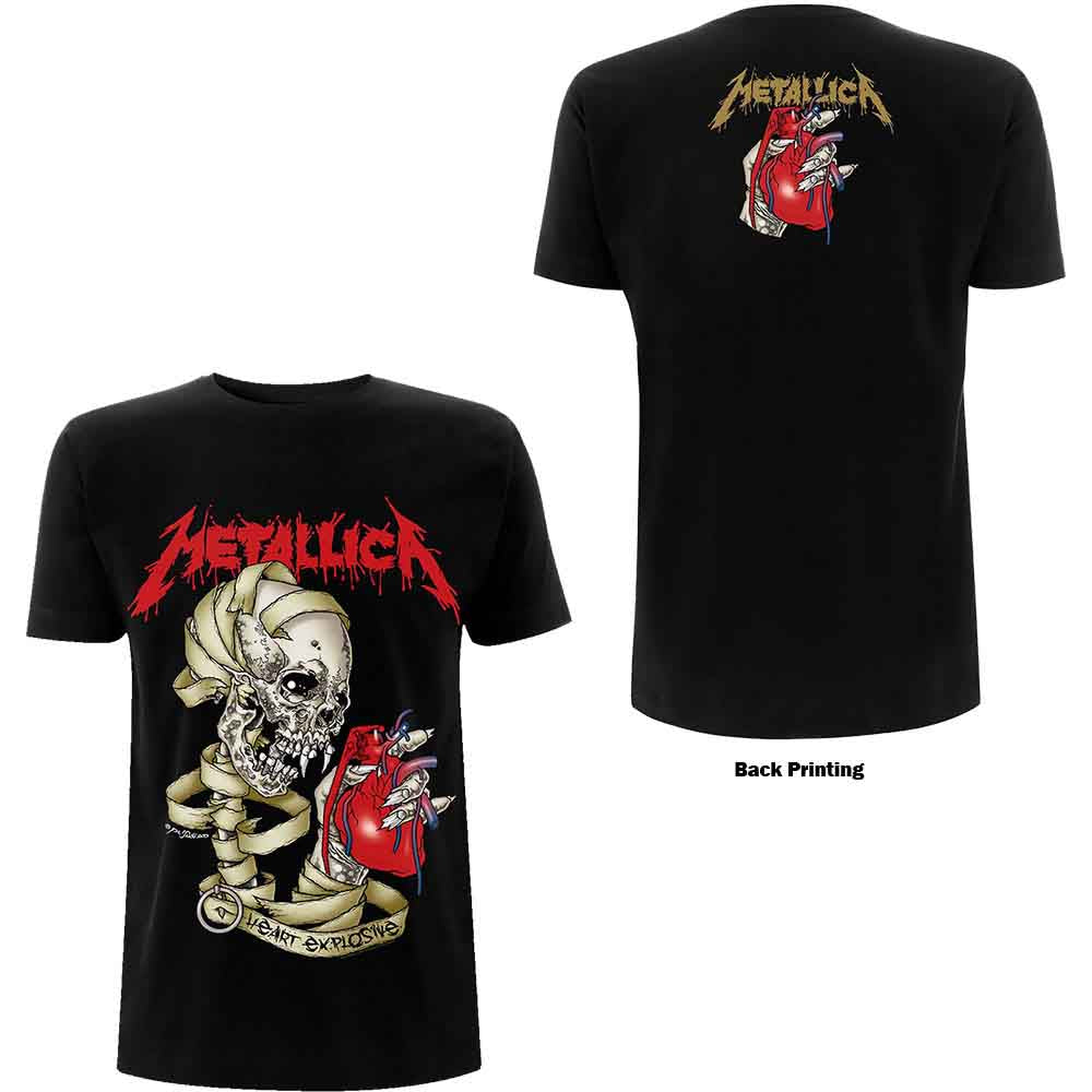 Metallica Unisex T-Shirt Heart Explosive (Back Print) Black (XL)