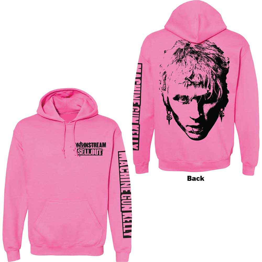 Machine Gun Kelly Unisex Pullover Hoodie Pink Face (Back & Sleeve Print) Pink (M)