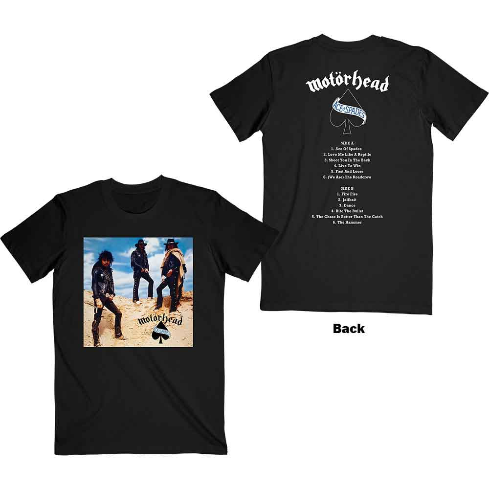 Motorhead Unisex T-Shirt Ace of Spades Track List (Back Print) Black (S)