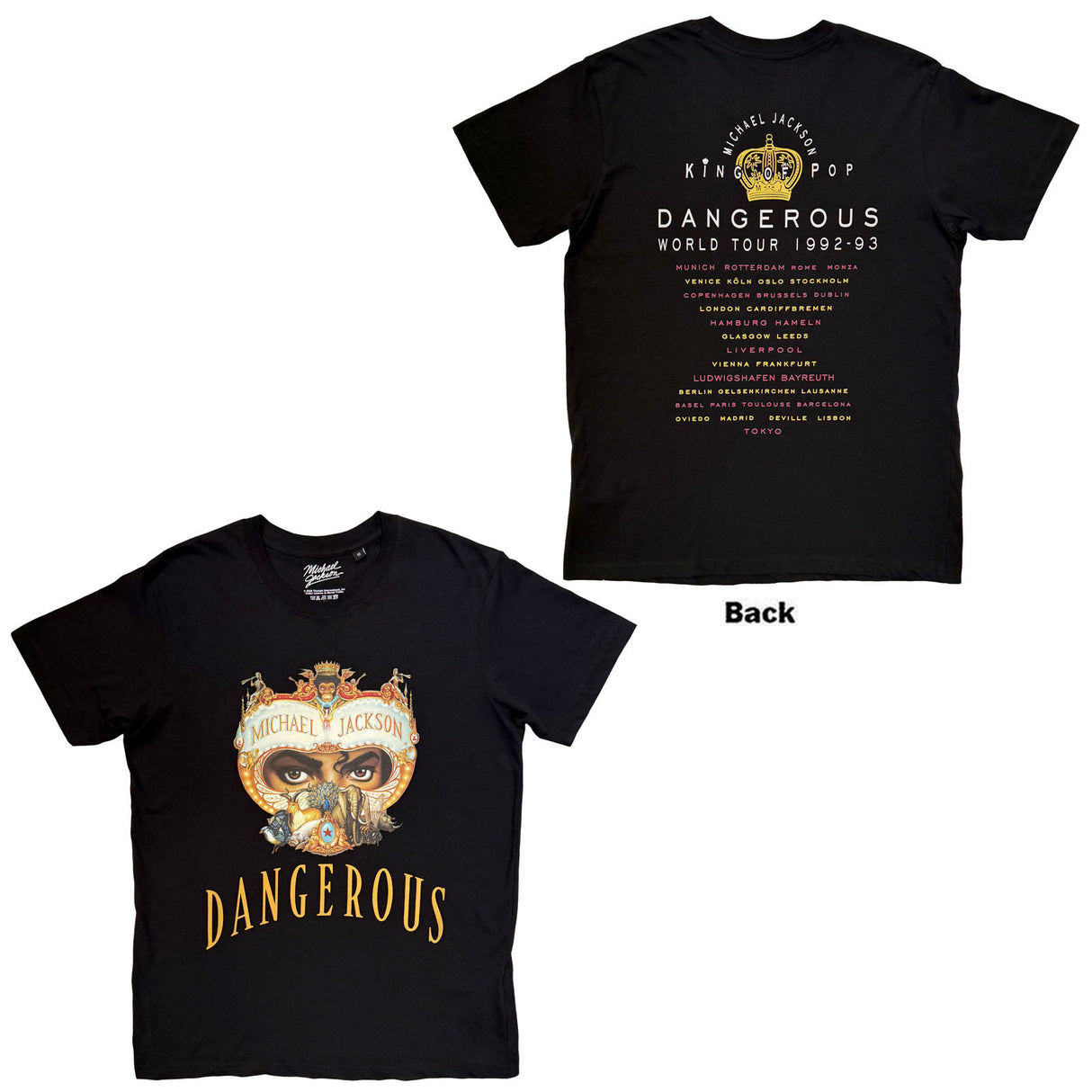 Michael Jackson Unisex T-Shirt Dangerous World Tour (Back Print) Black (M)