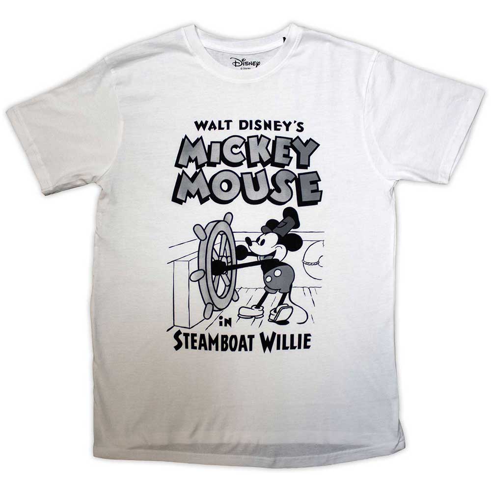 Disney Unisex T-Shirt Mickey Mouse Steamboat Willie White (XL)