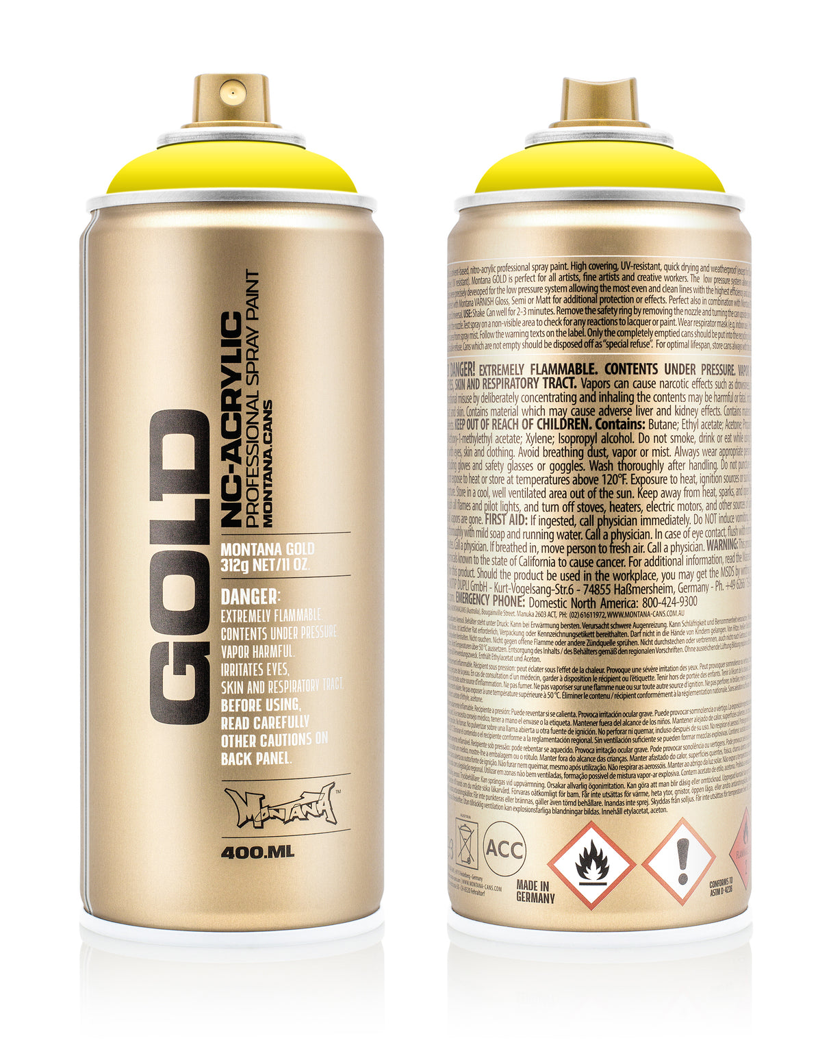 Montana GOLD 400ml Nitro Acrylic Spray Paint Process 100% Yellow (P1000)