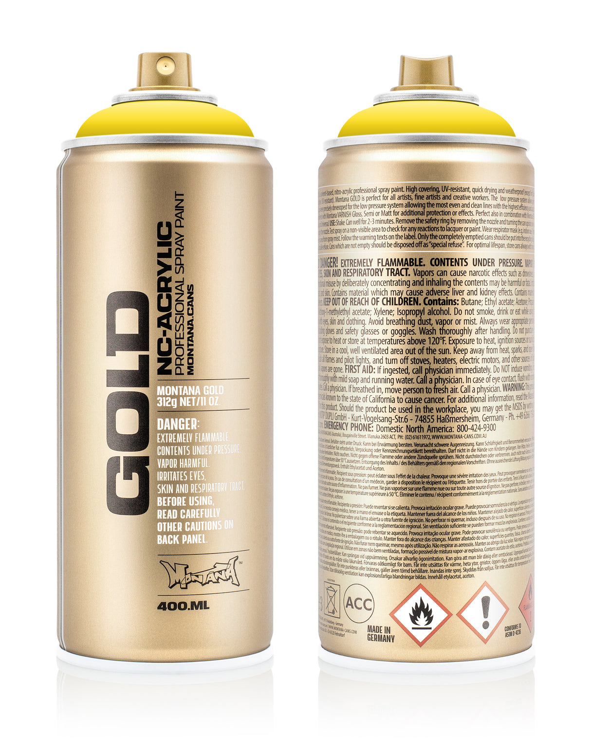 Montana GOLD 400ml Nitro Acrylic Spray Paint Shock Yellow Light (S1000)