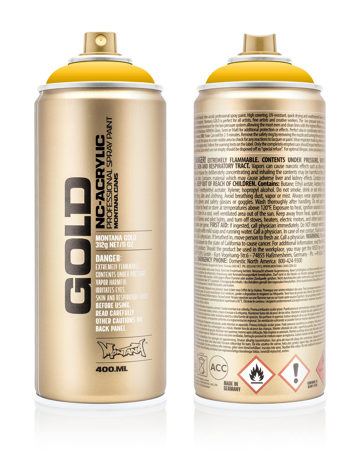Montana GOLD 400ml Nitro Acrylic Spray Paint Shock Yellow (S1010)