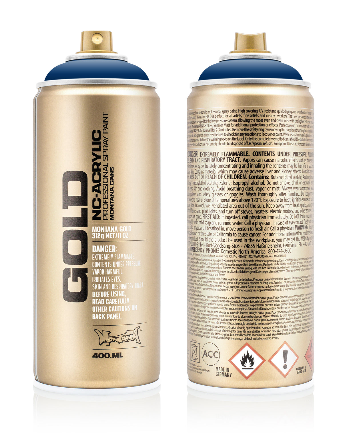 Montana GOLD 400ml Nitro Acrylic Spray Paint Shock Blue Dark (S5020)