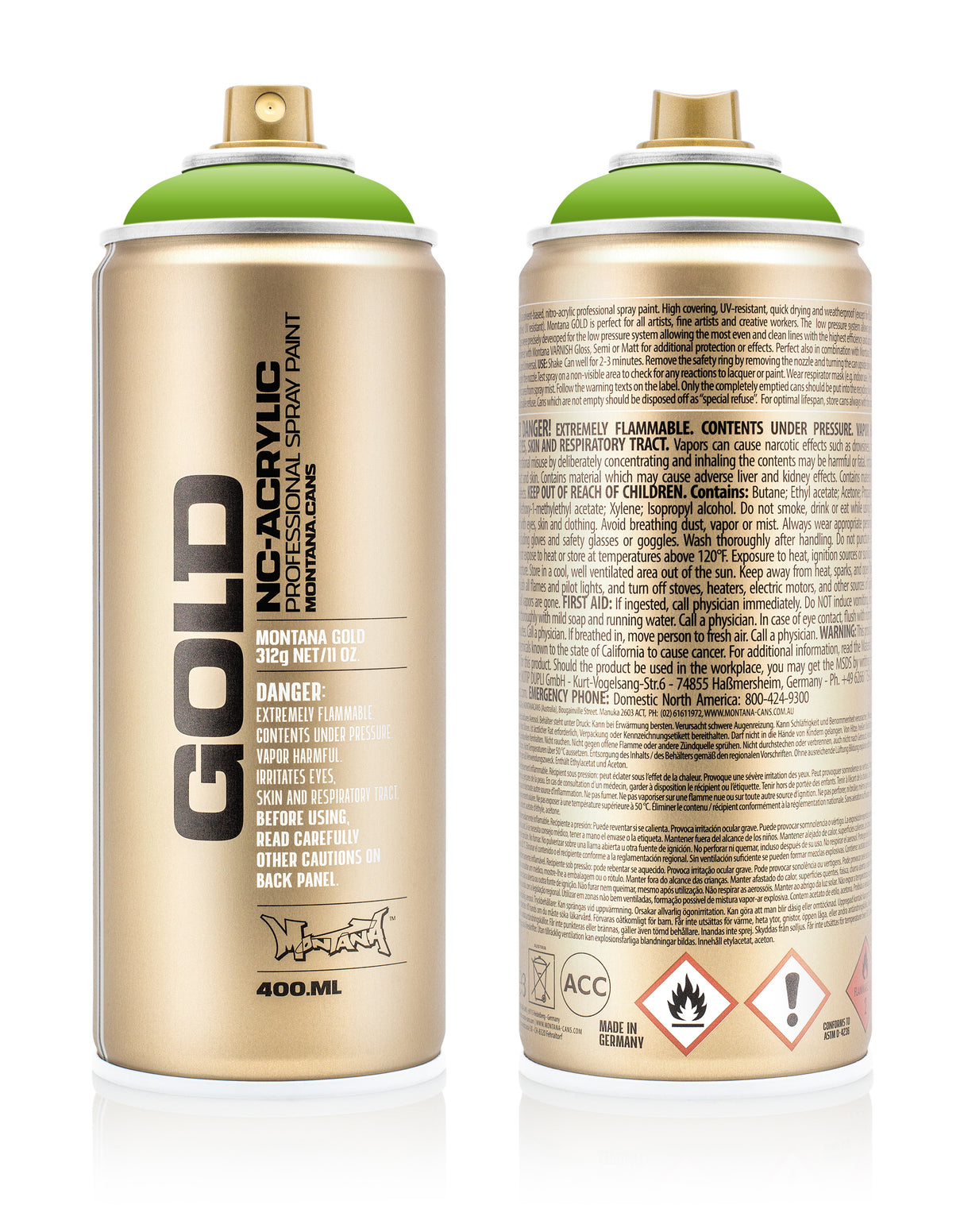 Montana GOLD 400ml Nitro Acrylic Spray Paint Shock Green Light (S6000)