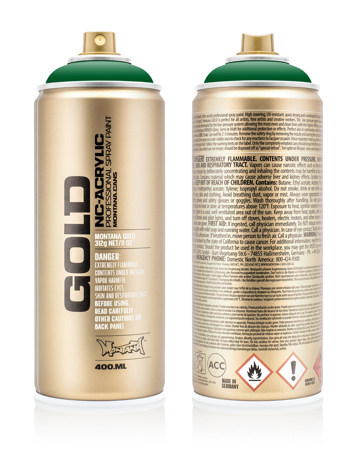 Montana GOLD 400ml Nitro Acrylic Spray Paint Shock Green Dark (S6020)