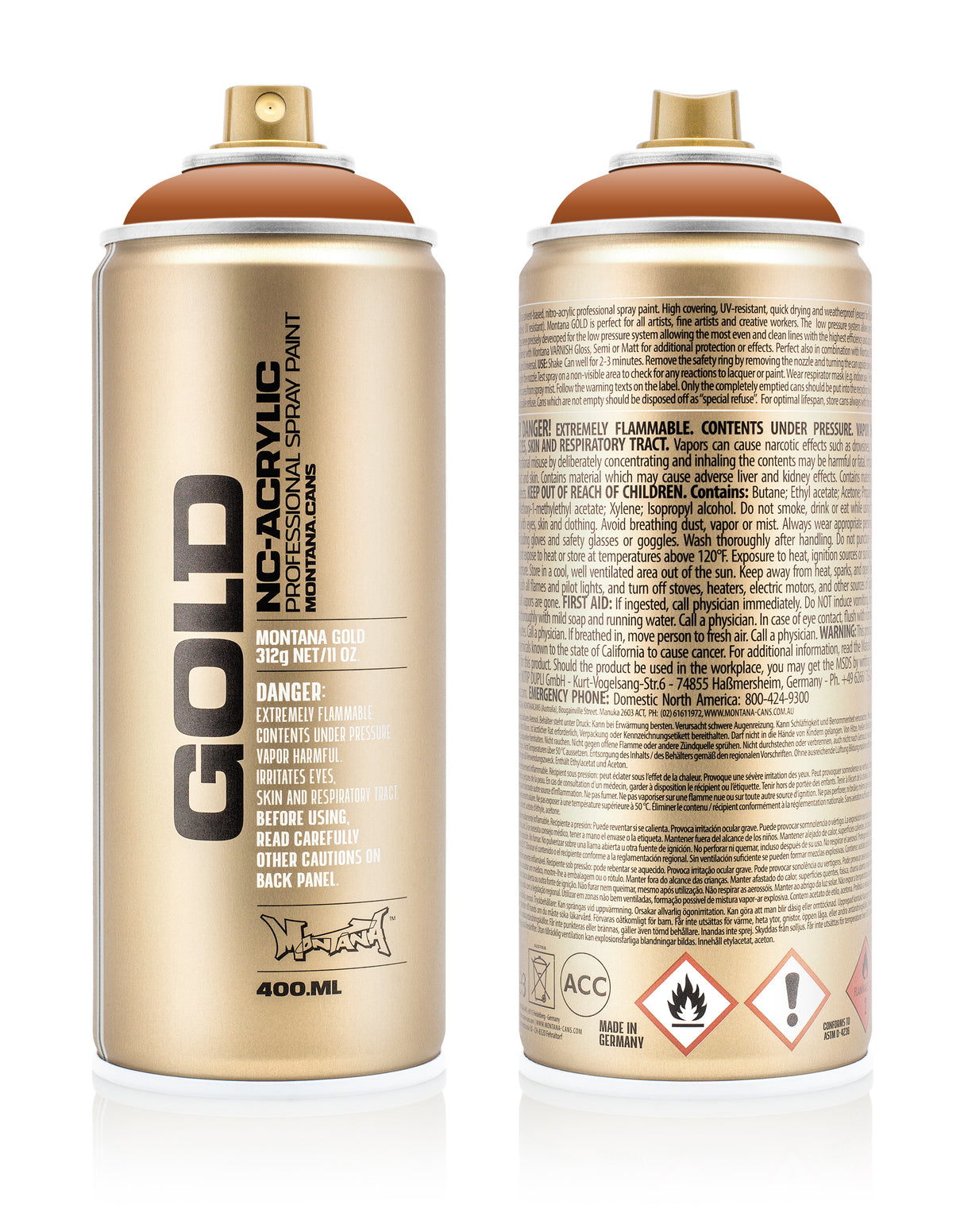 Montana GOLD 400ml Nitro Acrylic Spray Paint Shock Brown Light (S8000)