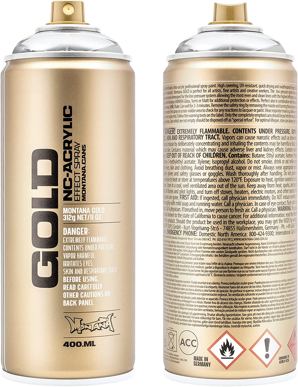 Montana GOLD 400ml Nitro Acrylic Spray Paint Silver Chrome (M1000)