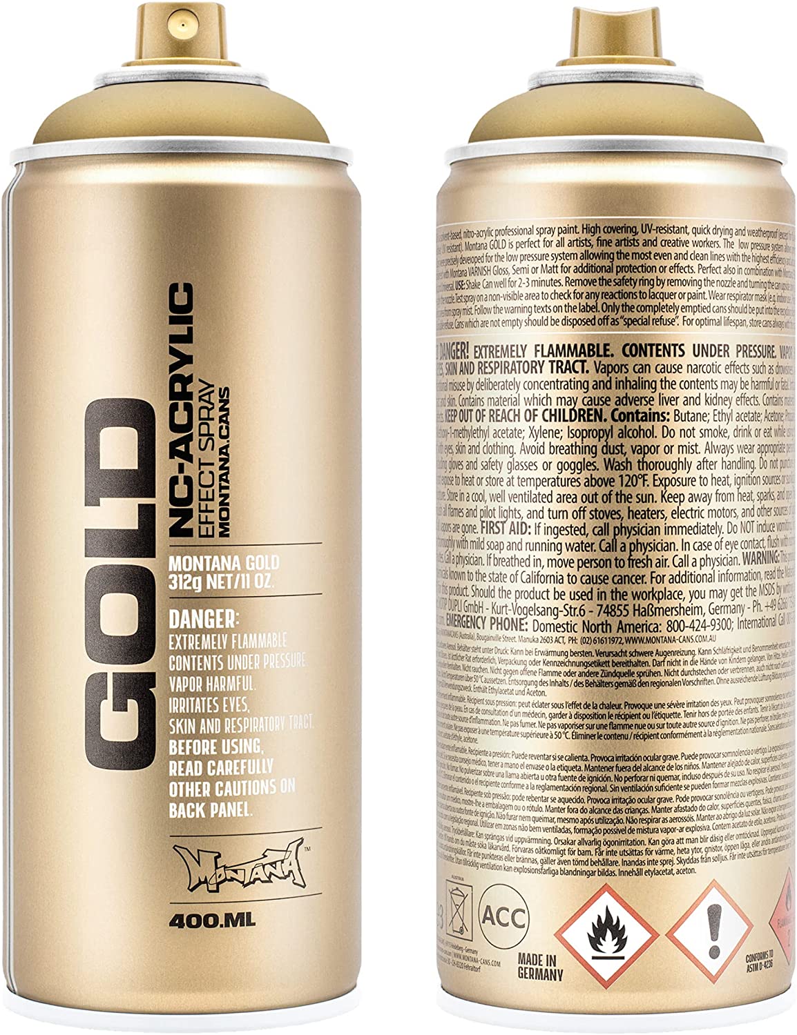 Montana GOLD 400ml Nitro Acrylic Spray Paint Gold Matt (M3010)