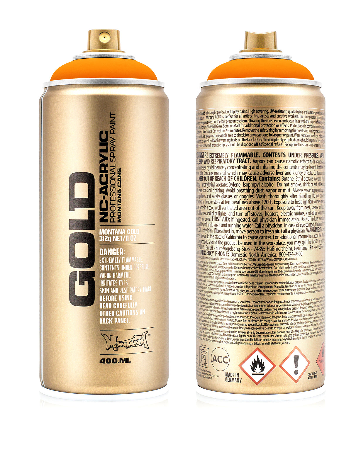Montana GOLD 400ml Nitro Acrylic Spray Paint Fluorescent Power Orange (F2000)