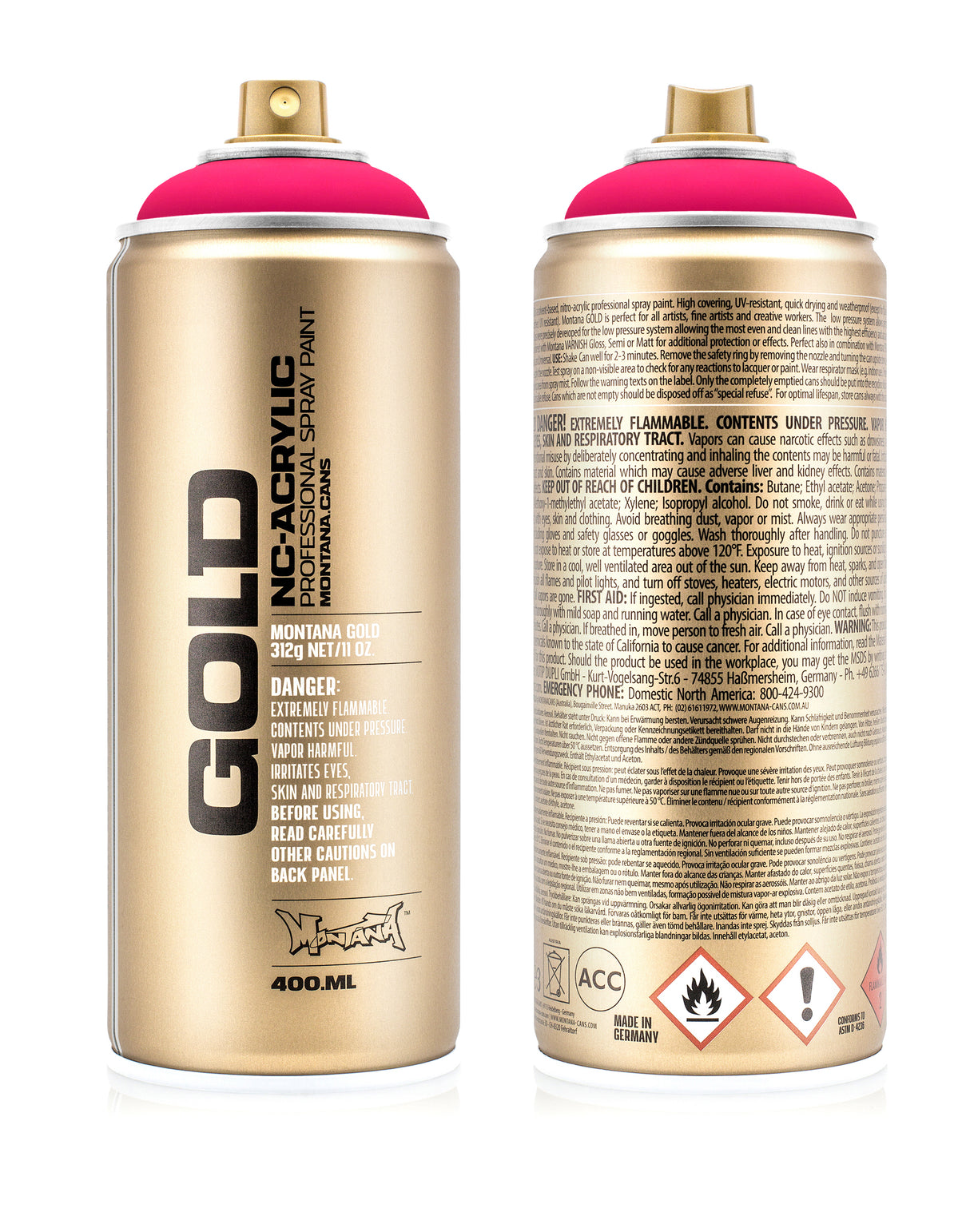 Montana GOLD 400ml Nitro Acrylic Spray Paint Fluorescent Gleaming Pink (F4000)