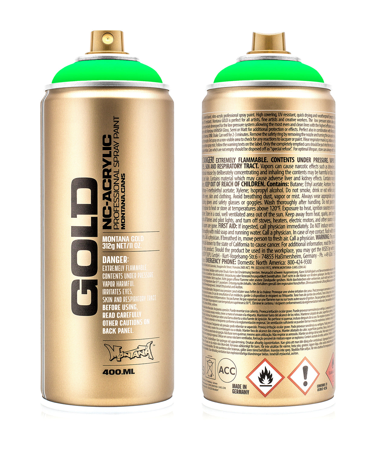 Montana GOLD 400ml Nitro Acrylic Spray Paint Fluorescent Acid Green (F6000)