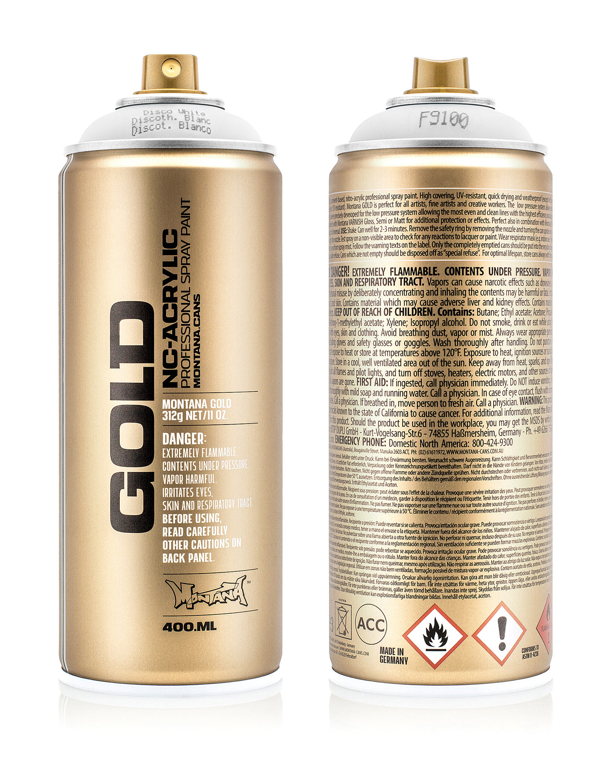 Montana GOLD 400ml Nitro Acrylic Spray Paint Fluorescent Disco White (F9100)