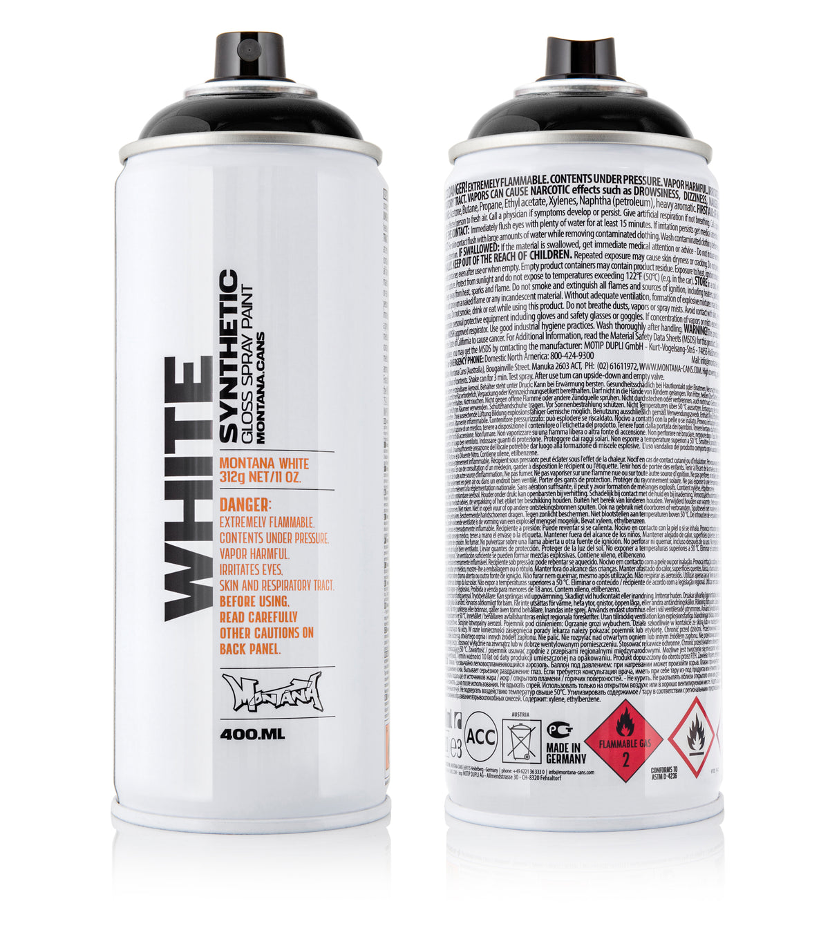 Montana WHITE 400ml Gloss Spray Paint Black (9000)