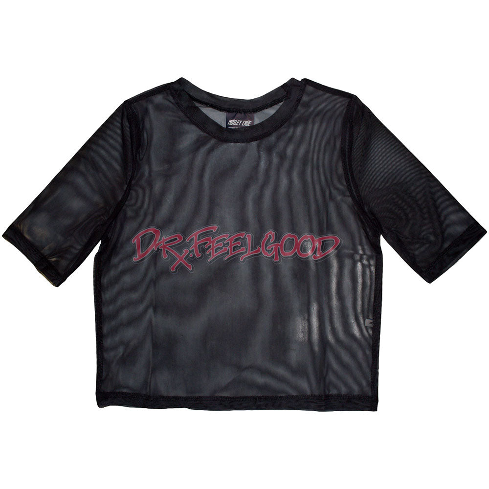 Motley Crue Ladies Crop Top Dr Feelgood (Mesh) Black (L)