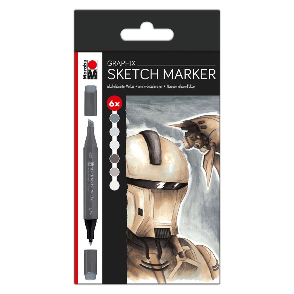 marabu sketch marker pen set graphix robot pk)