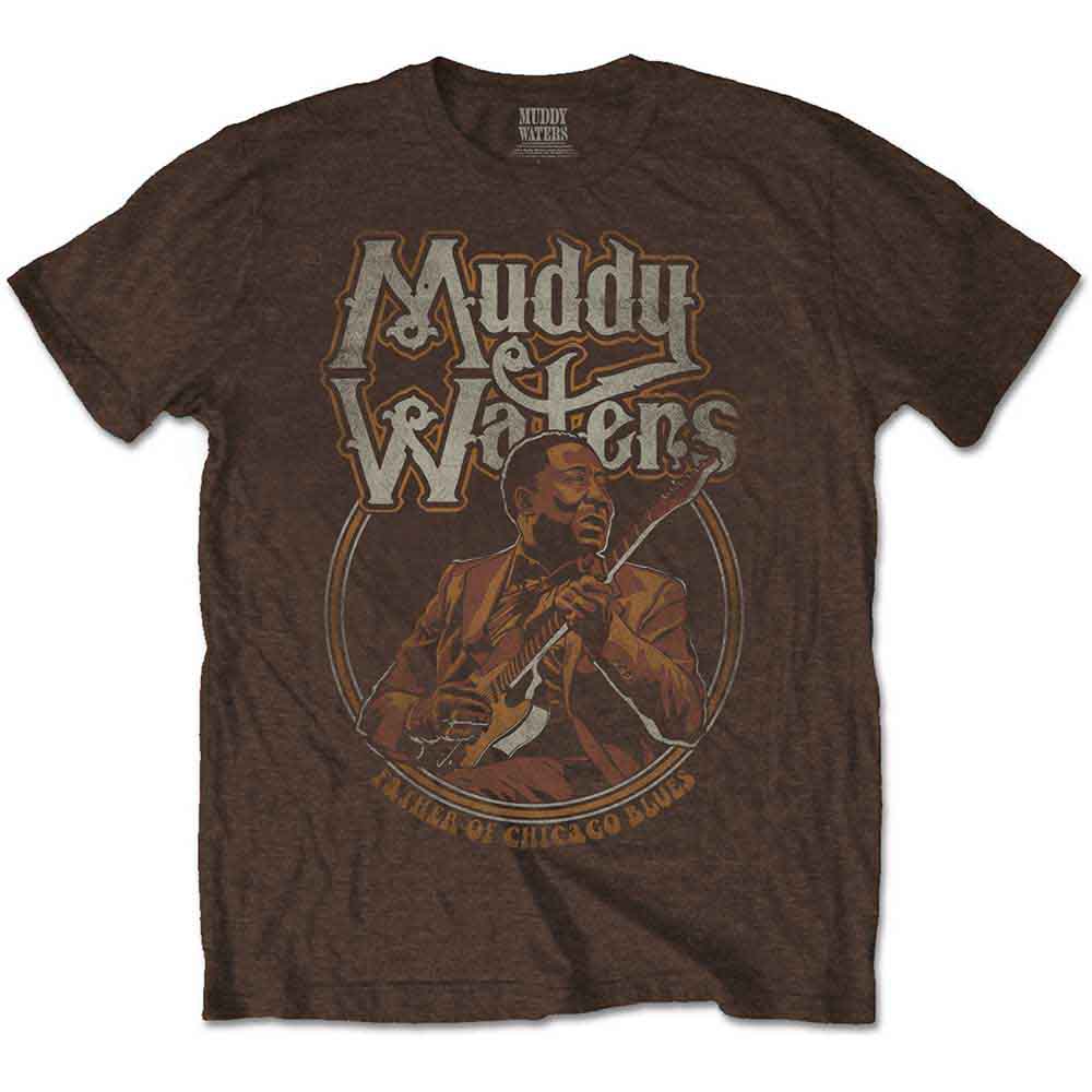Muddy Waters Men's T-Shirt Father of Chicago Blues Brown (XXL)