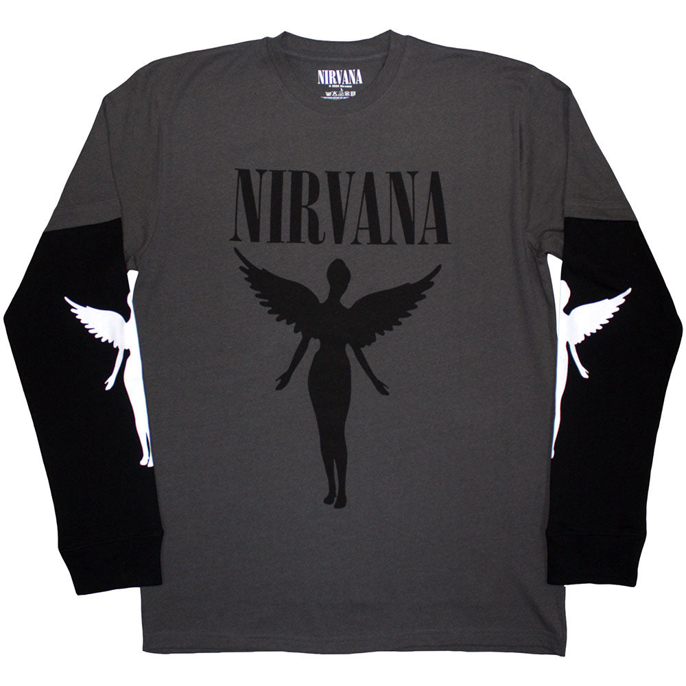 Nirvana Unisex Layered Long Sleeve T-Shirt In Utero Mono Black/Grey (M)