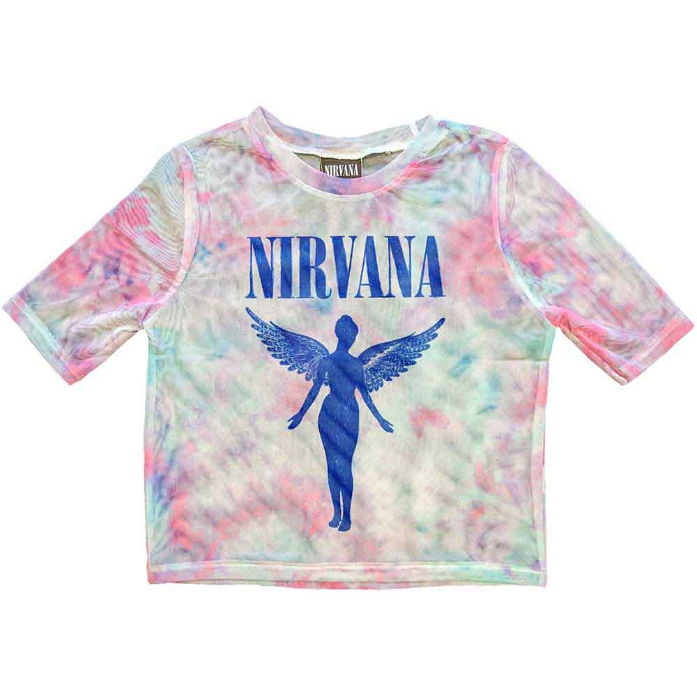Nirvana Ladies Crop Top Angelic Blue Mono (Mesh) White (M)