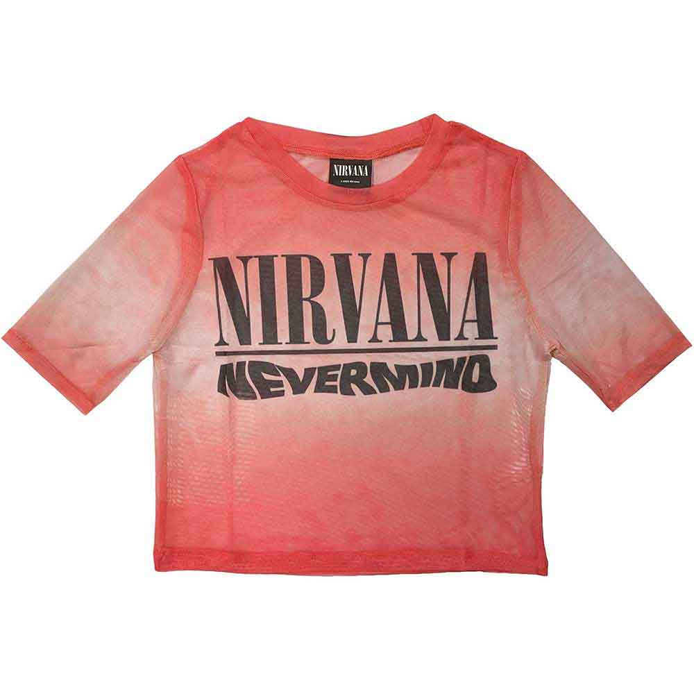 Nirvana Ladies Crop Top Nevermind Wavy Logo (Mesh) Pink (S)