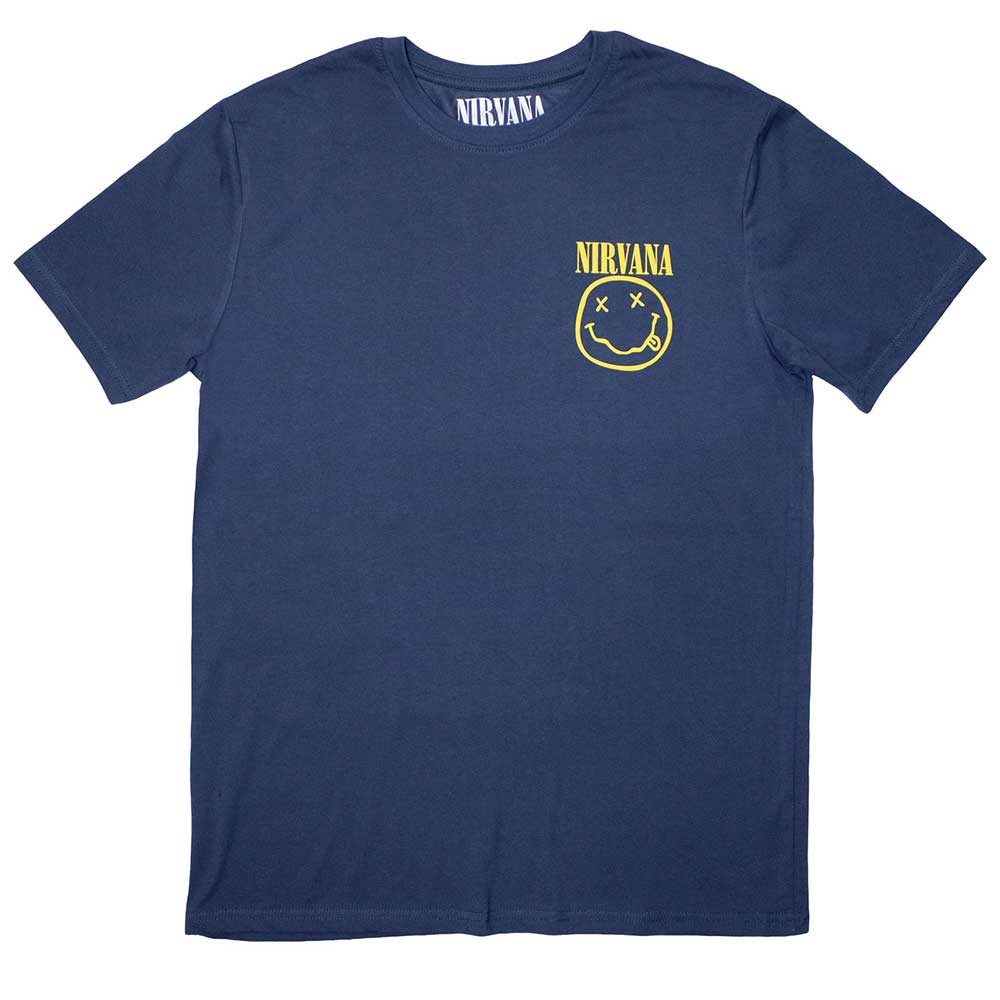 Nirvana Unisex T-Shirt Mini Happy Face Blue (XL)
