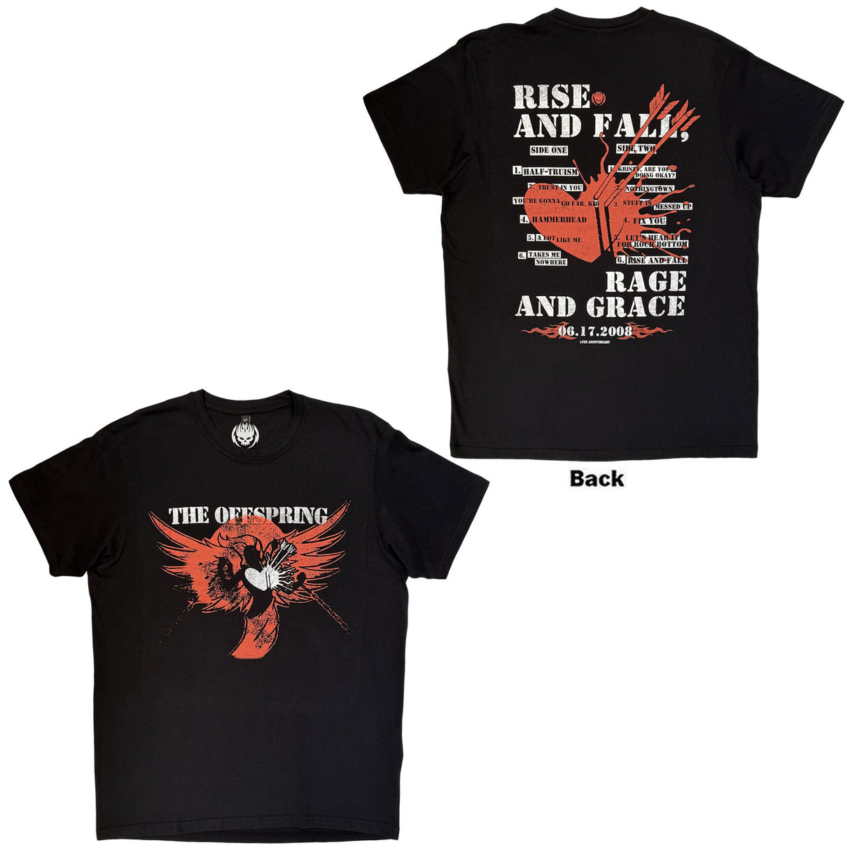 The Offspring Unisex Carbon T-Shirt Rise and Fall (Back Print) Black (S)