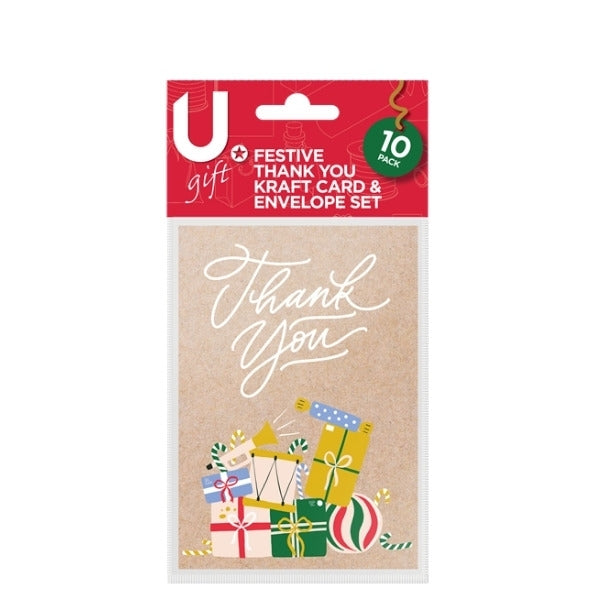 U.Gift Thank You Kraft Card & Envelope Set (5pcs)