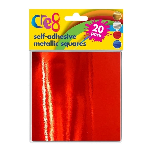 Cre8 Self Adhesive Metallic Squares Red/Blue 12cm (20pk)