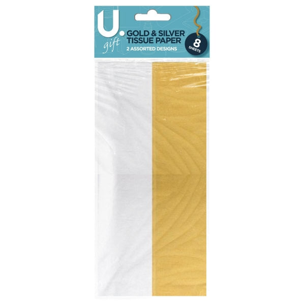 U.Gift Gold & Silver Tissue Paper Pack 50cm x 70cm (8shts)