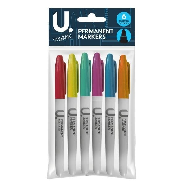 U.Stationery Permanent Marker Pens Assorted Colours (6pk)