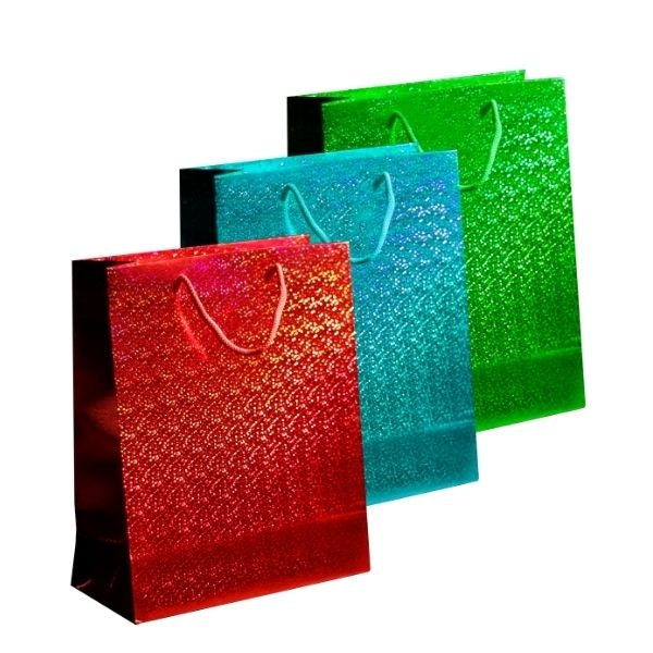 Martello Holographic Gift Bag Large Red/Green/Blue (3pk)