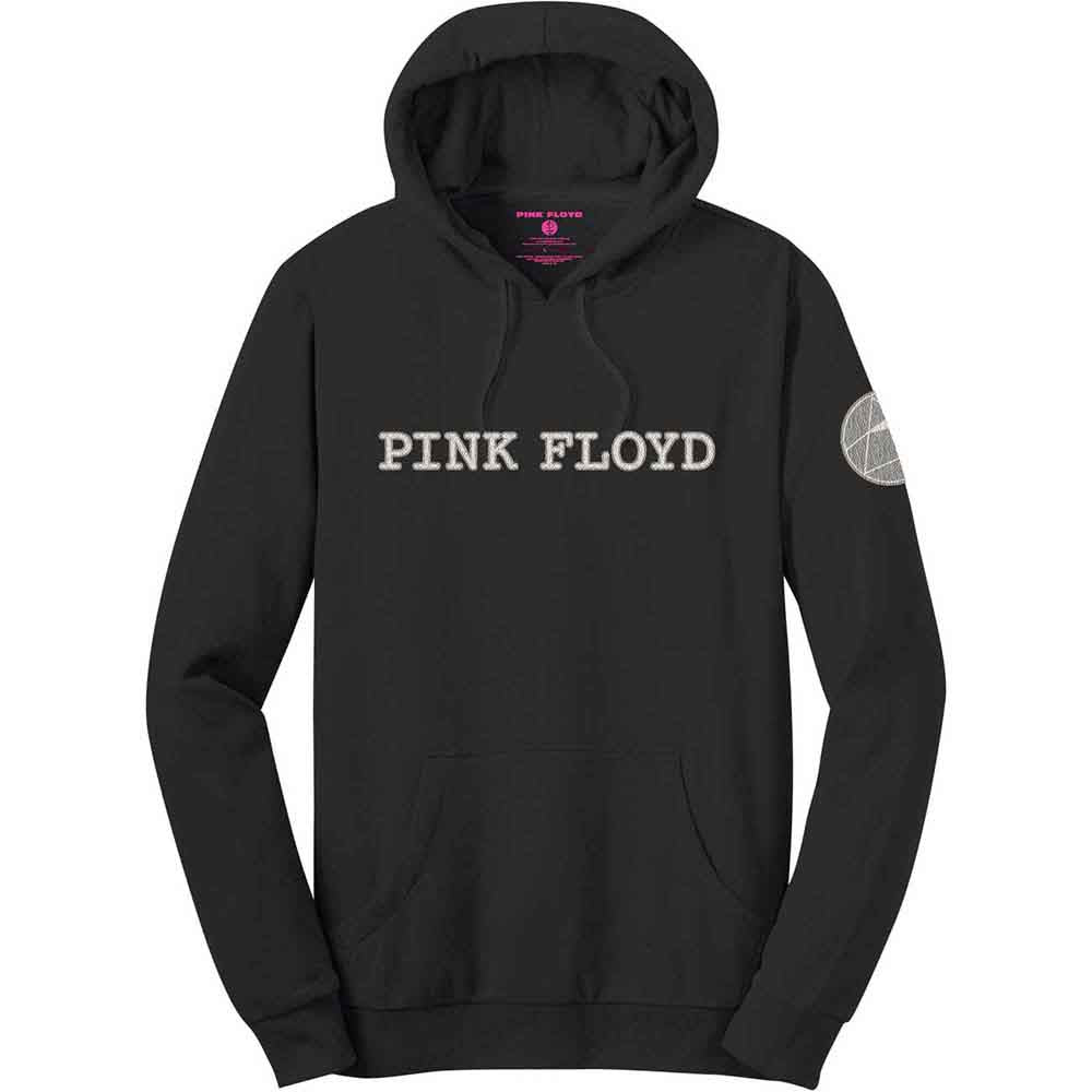 Pink Floyd Unisex Pullover Hoodie Logo & Prism (Applique Motifs) Black (L)