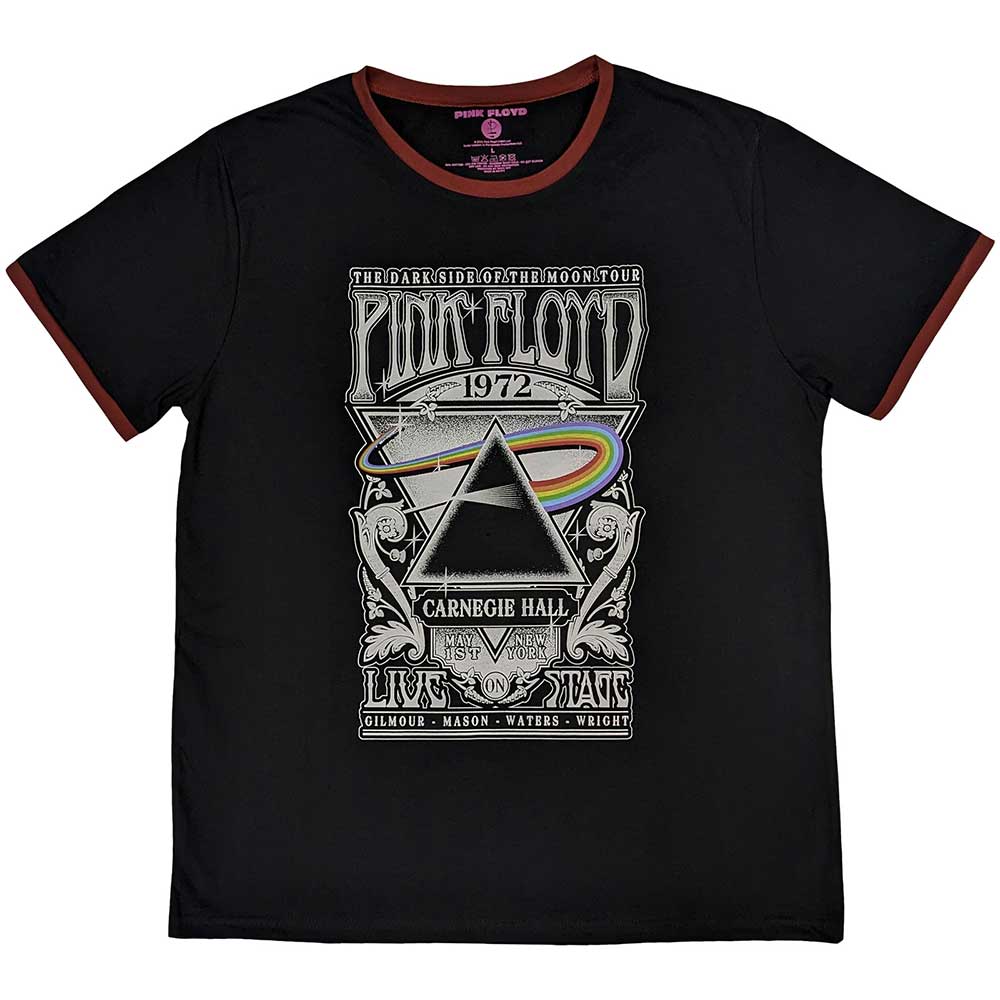Pink Floyd Unisex Ringer T-Shirt Carnegie Hall Poster Black (M)
