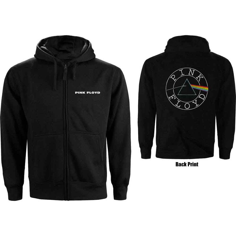 Pink Floyd Unisex Zipped Hoodie Circle Logo (Back Print) Black (S)