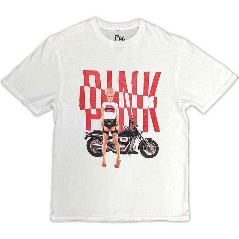 Pink Unisex T-Shirt Motorbike White (S)