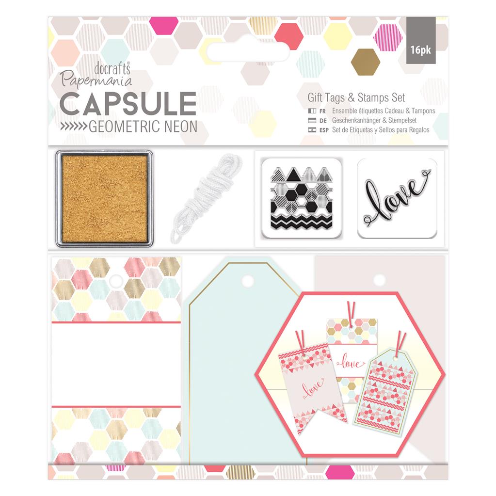 Papermania Capsule Geometric Neon Gift Tags & Stamps Set (16pcs)