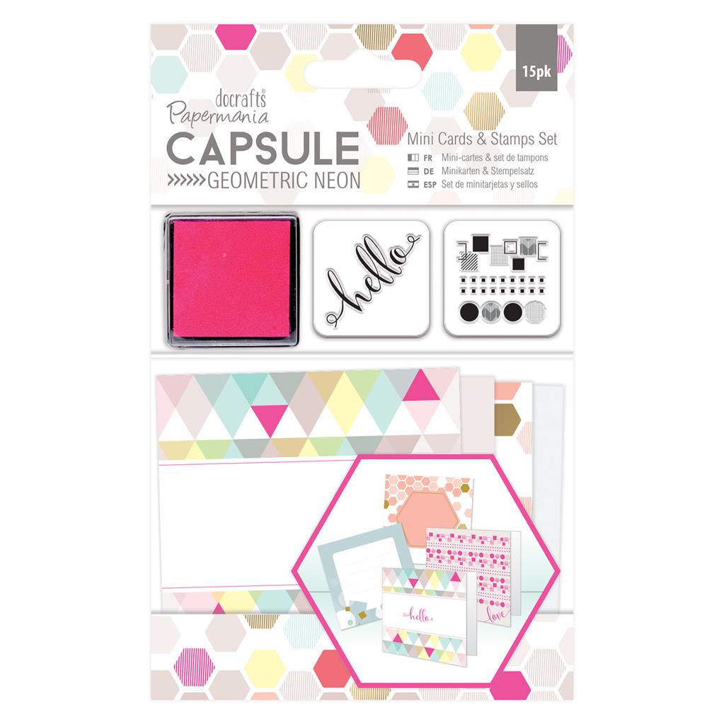 Papermania Capsule Geometric Neon Mini Cards & Stamps Set (15pcs)
