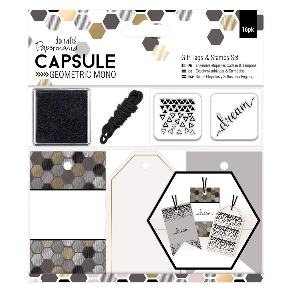 Papermania Capsule Geometric Mono Gift Tags & Stamps Set (16pcs)