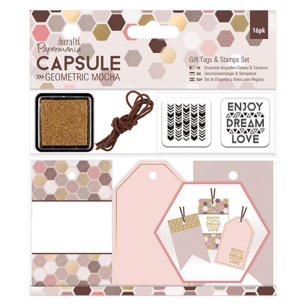 Papermania Capsule Geometric Mocha Gift Tags & Stamps Set (16pcs)