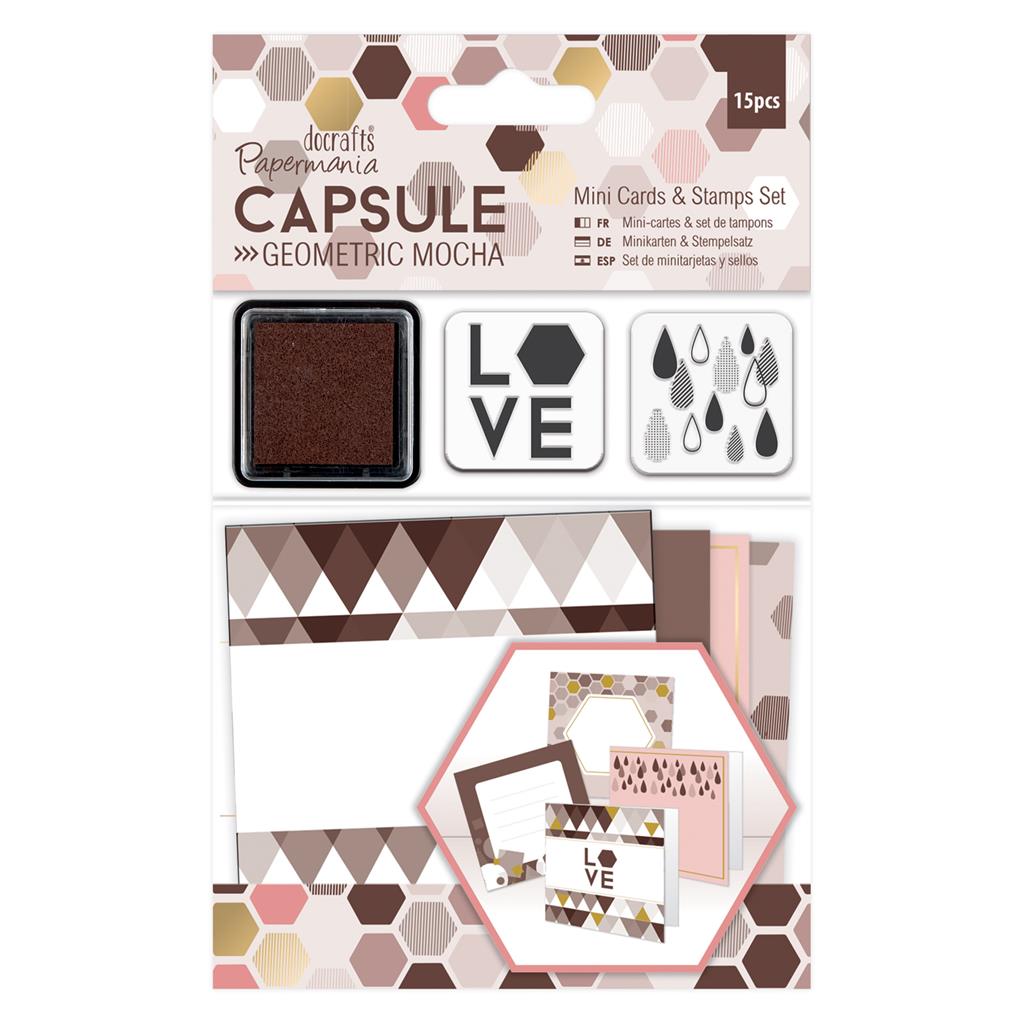 Papermania Capsule Geometric Mocha Mini Cards & Stamps Set (15pcs)
