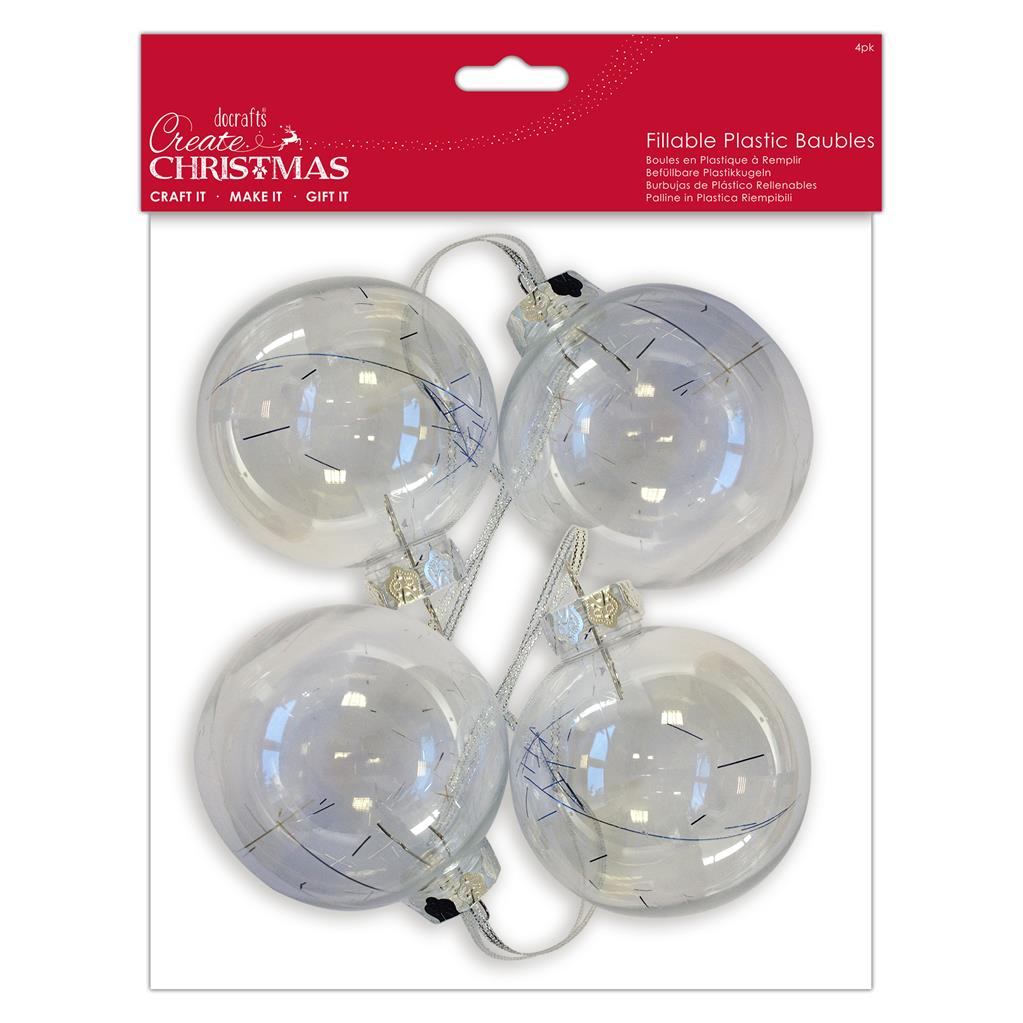 Create Christmas Fillable Clear Plastic Baubles (4pk)