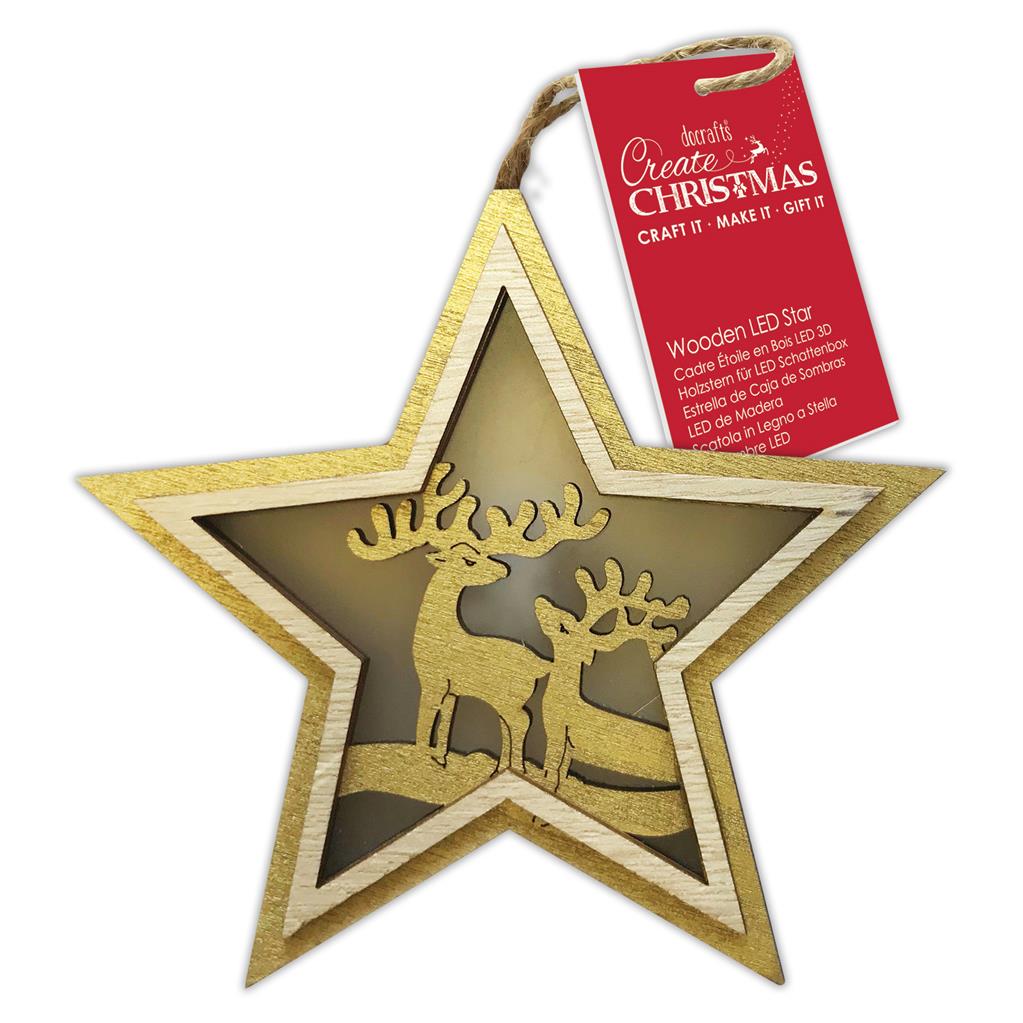 Create Christmas Wooden LED Star - 2 Stags