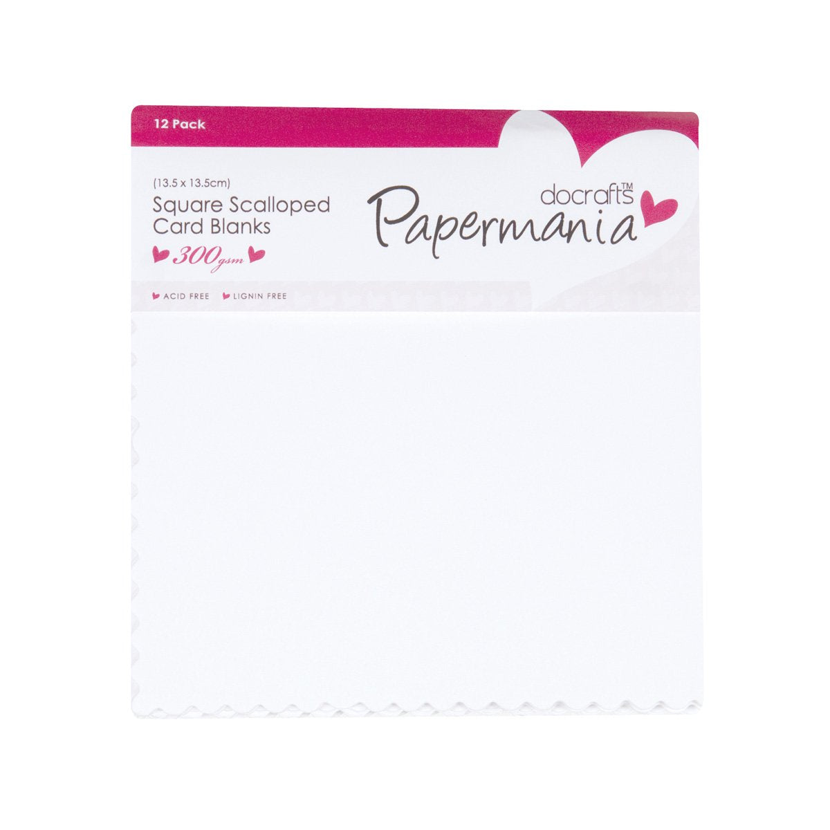 Papermania Cards & Envelopes Square 13.5cm x 135cm Scalloped 300gsm White (12pk)