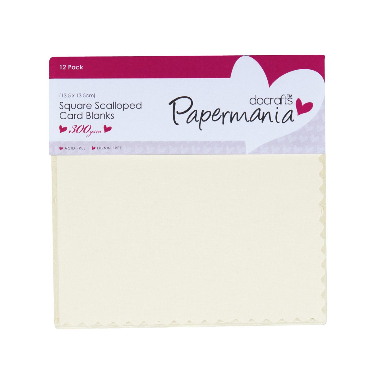 Papermania Cards & Envelopes Square 13.5cm x 13.5cm Scalloped 300gsm Cream (12pk)