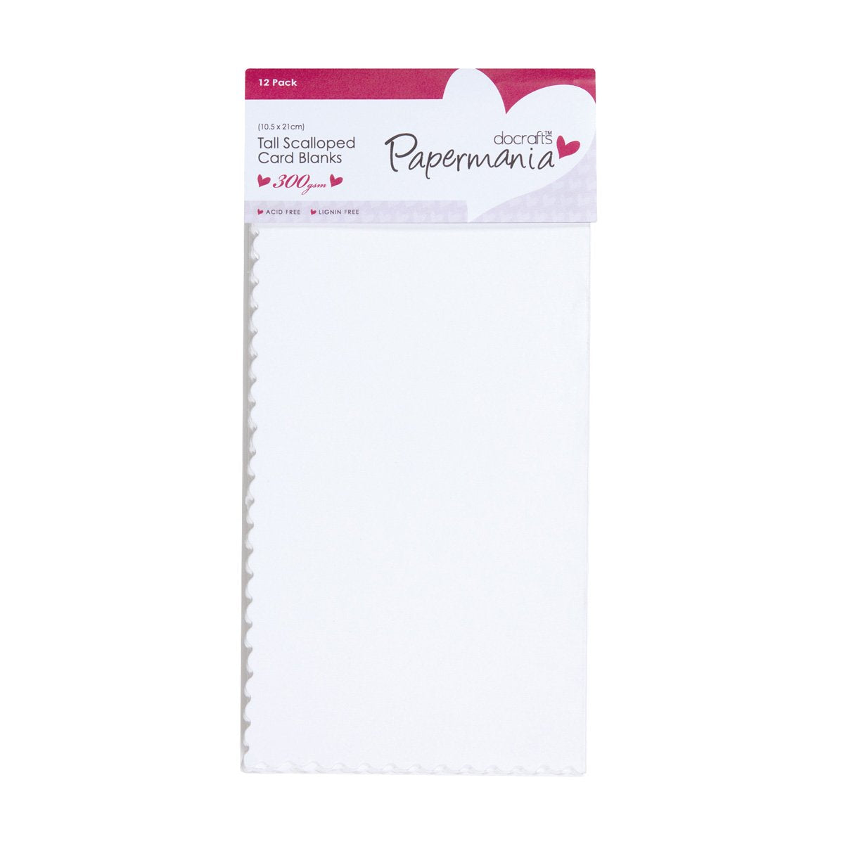 Papermania Cards & Envelopes Tall 21cm x 10.5cm Scalloped 300gsm White (12pk)