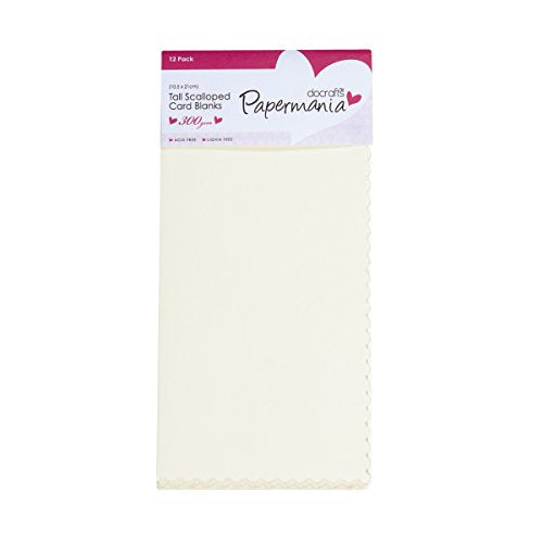 Papermania Cards & Envelopes Tall 21cm x 10.5cm Scalloped 300gsm Cream (12pk)