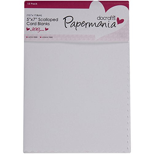 Papermania Cards & Envelopes 5" x 7" Scalloped 300gsm White (12pk)
